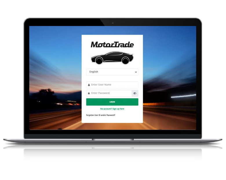 Mockup signing MotorTrade a laptop with on the screen the internet page of the MotorTrade page used to sign up to this platform