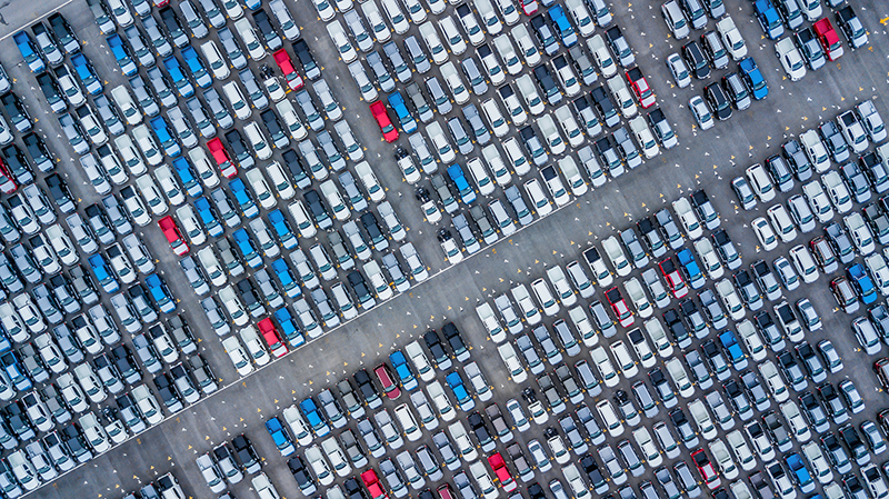 Car park seen form sky A view from the sky of a full car park